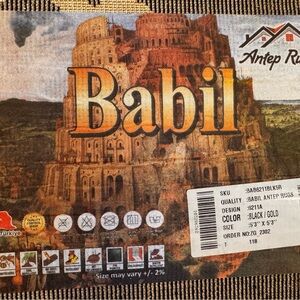 Babil Antep Rugs Black and Gold Area Rug